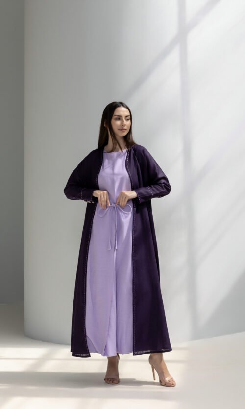 Lavender Abaya with dress and shilla